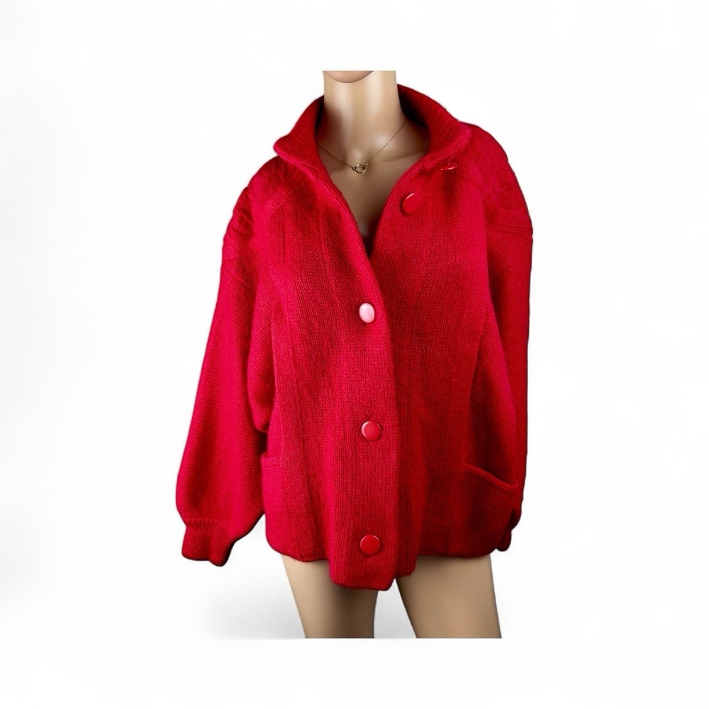I.B. DIFFUSION Cardigan Sweater Coat Sz  S Women's Red Wool Mohair Cozy Soft Vtg